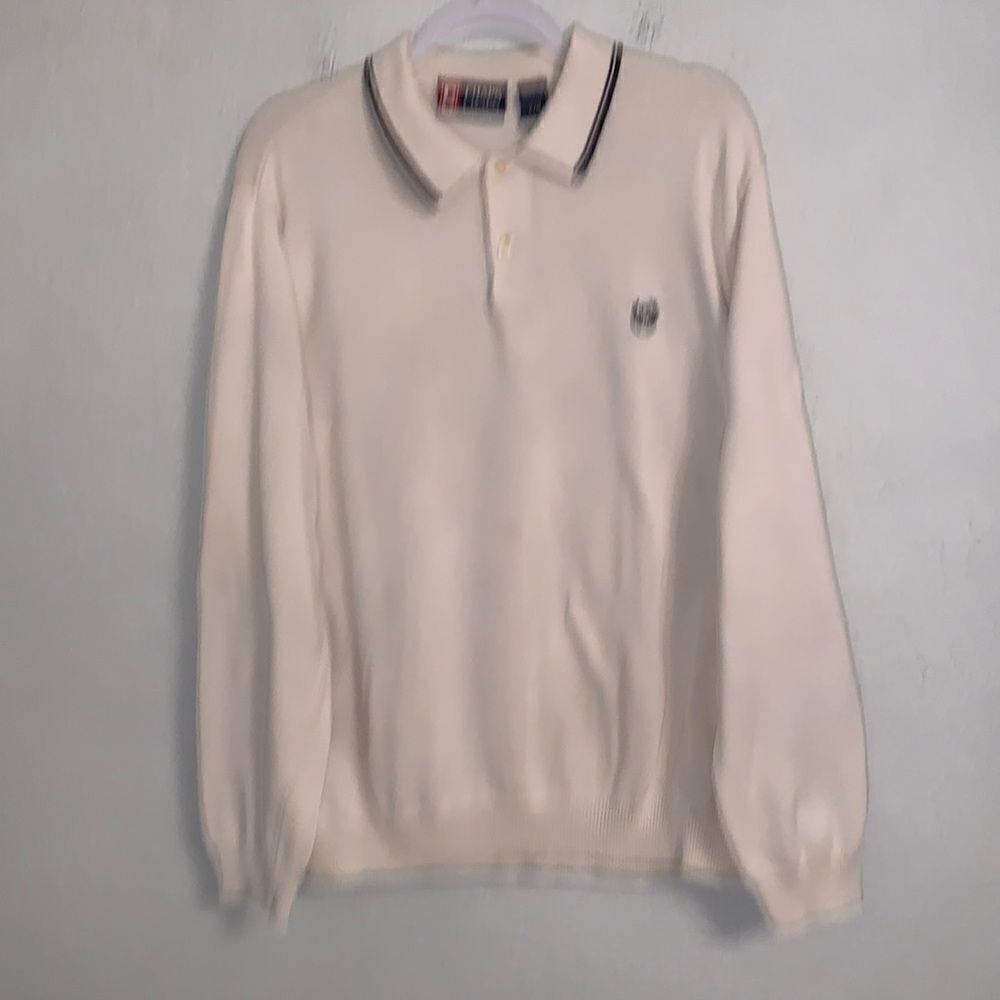 Chaps Men’s Off White Long Sleeve Polo/Rugby Shirt Cotton Size L